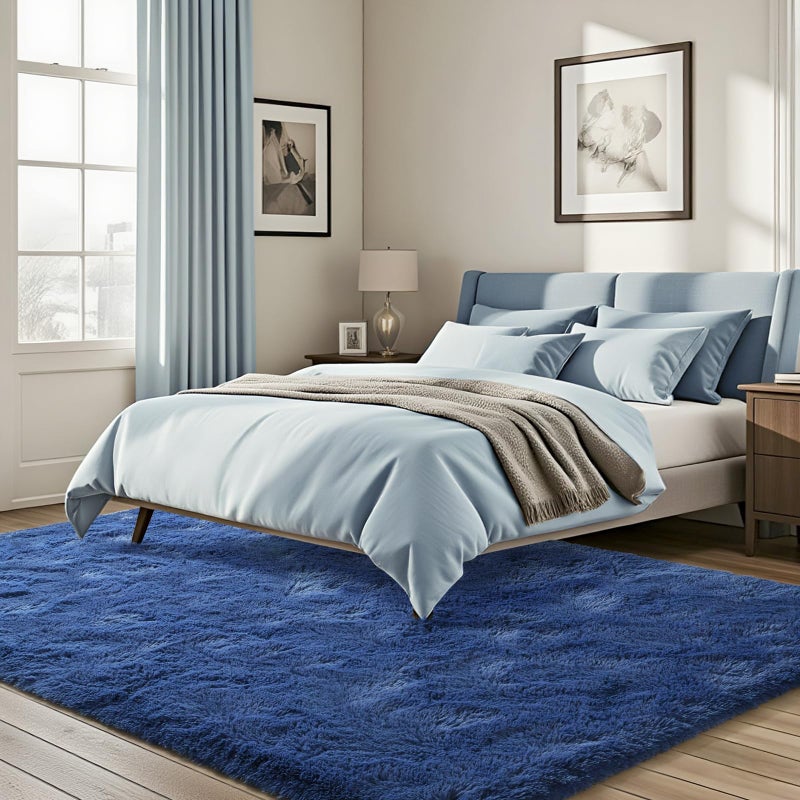 ISEAU Light Navy Rugs for Bedroom Living Room, Ultra Soft Shag Area Rug 4'x6' Carpet for Bedroom, Non-Slip Fluffy Dorm Rug for Kids Room Home Decor - Image 3